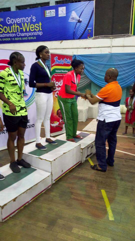 L-R: Funke, Zainab, Tosin receiving medals during the closing ceremony...